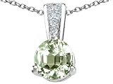 1.31 cts Genuine Round Green Amethyst and Diamond Pendant - 14kt White or Yellow Gold