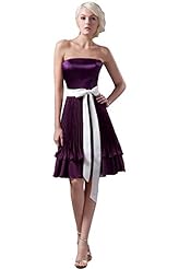 Strapless Chiffon/Satin/Silk Backless Belted Crinkled Evening Dress 