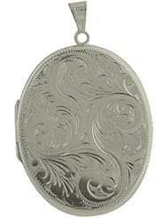 Silver 45x35mm hand engraved flat oval Locket