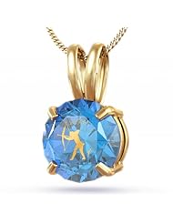 14kt Gold Sagittarius Necklace: Zodiac Necklace with Inscriptions of 24kt Gold on CZ