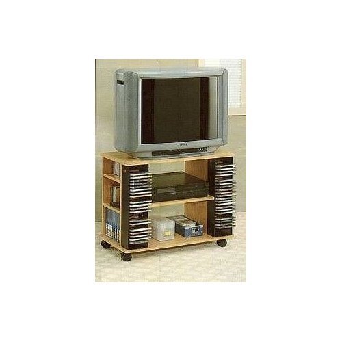 Natural Finish Wood Entertainment Center TV Cart Stand with CD Rack VCR/DVD Shelf