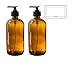 16 oz Amber Boston Round Thick Glass Pump Bottle + Label (2 pack)