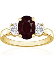14K Yellow Gold Oval Cut Ruby Three Stone Ring