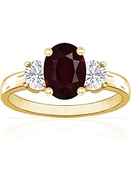 18K Yellow Gold Oval Cut Ruby Three Stone Ring