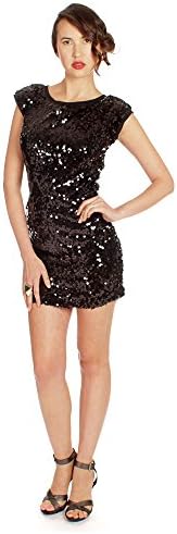 StyleScan Women's Cap Sleeve Sequin Dress In Black
