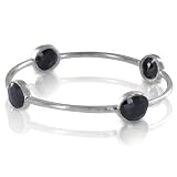 ELYA Designs Sterling Silver Plated Bangle with Four Black Onyx Gemstones