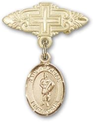 Gold Filled Baby Badge with St. Florian Charm and Badge Pin with Cross