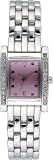 Peugeot Ladies SilverTone Bracelet Watch with Swarovski Crystal Encrusted Case and Rectangular Pink Dial. This Watch Features a Jewelery Style Self Adjustable Clasp.