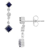 14K White Gold Diamond and Sapphire Drop Stud Earrings
