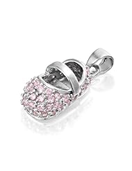 Valentines Day Gifts Bling Jewelry Baby Shoe Silver Pendant Pink Topaz Color CZ