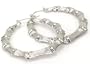 Large 2" Silver Tone Bamboo Hoop Earrings Pin Catch