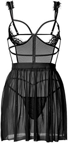Singlelady Women's Lingerie Open Cup Lace Babydoll Sleepwear (US XL=Tag XXL, Black)