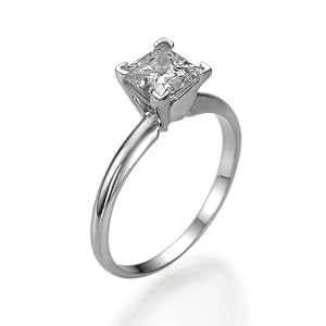 0.40Ct Real Princess Diamond Engagement Ring 14k W Gold by