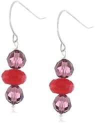 Faceted Fuchsia Color Agate Rondelle and Swarovski Elements Bead Drop Earrings Sterling Silver Earwire