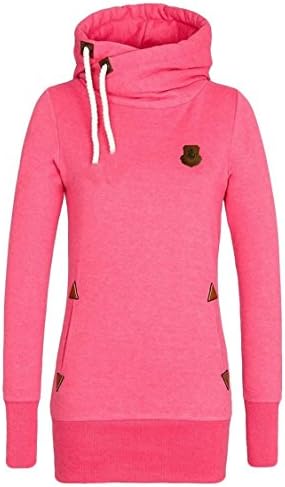 Full Stars Women's Color Block Funnel Neck Fleece Warm Hoodied Sweatshirts (Large, Rose Pink)