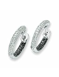 0.6 Carat 14K White Gold Black and White Diamond Hinged Hoop Earrings