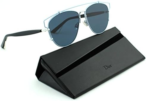 Dior Technologic Unisex Metal Round Sunglasses (White Black Frame, Light Blue Lens (0PQX))