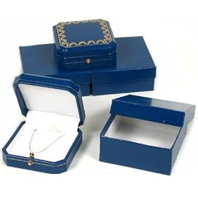 3 Blue Leather Pendant Boxes Push Button Gift Displays