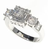 SilverBin Sterling Silver Engagement Style Side Stone Set CZ Ring with Baguette CZ Accents