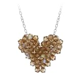 Sterling Silver Bronze Genuine Swarovski Elements Heart Pendant on Rolo Chain, 16+3 Extender