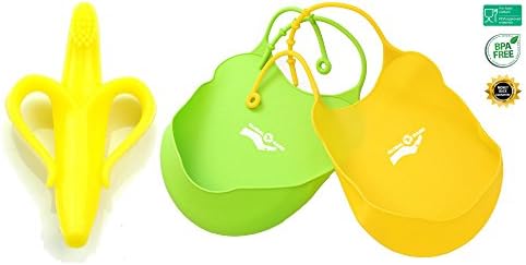 Global Hand Baby Bibs and Banana Shaped Silicone Teether, 3 Piece