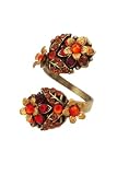 Dramatic Michal Negrin Adjustable Wrap Ring Decorated with Hand Painted Flowers, Vintage Petals, Orange, Brown and Red Swarovski Crystals; Victorian Elegance - Special Ordered and Shipped by Genuvo within 2 to 3 Weeks