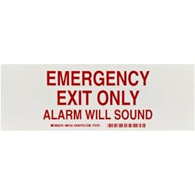 Brady 89156 10" Width x 3-1/2" Height B-302 Polyester, Red on White Door Sign, Legend "Emergency Exit Only: Alarm Will Sound"