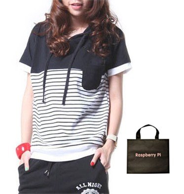 (ラズベリーパイ)RaspberryPi レディース ライト パーカー ボーダー 半袖 トップス M L XL 2XL 3XL 4XL オリジナルエコバッグセット tp346