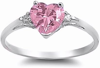 Patsy: 0.81ct Heart-cut Pink Sapphire Ice CZ & Russian Ice CZ Promise Ring, 3209A sz 8.0, 925 Silver