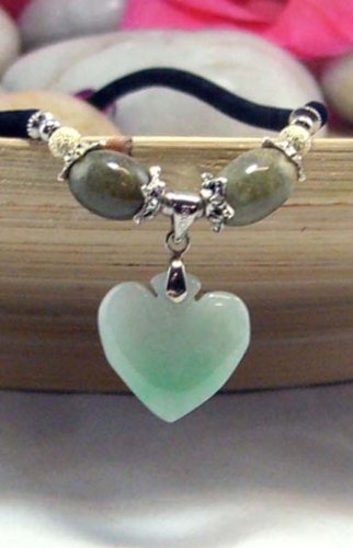 Click here to buy Heart charm jade pendant on black Velvet rope Choker Necklace Pendant Size: .5 Necklace length 16.
