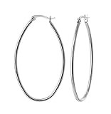 Stainless Steel Oblong Hoop Snap Closure Earrings