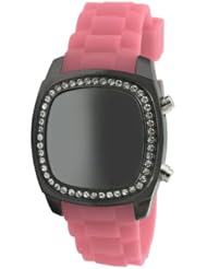 TKO ORLOGI Womens TK571-PK Crystalized Mirror Digital Pink Rubber Strap Watch