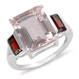 8 ct.t.w. Octagon Rose Quartz and Garnet Ring in Silver