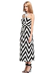 Strapless Sleeveless Chevron Print Zig Zag Cotton Summer Empire   Waistline Club Dress/Party Dress/Maxi Dress 