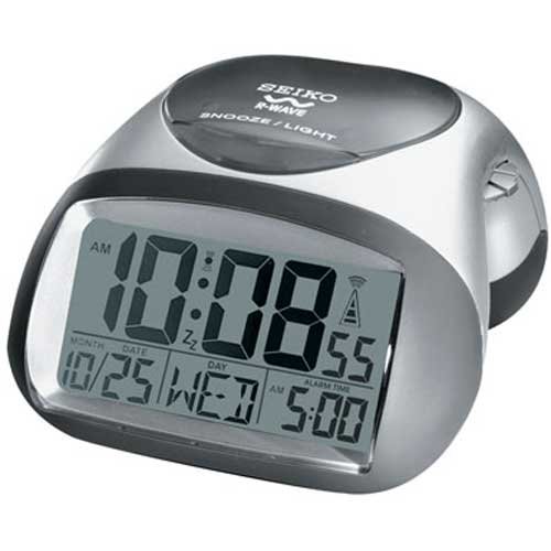 Seiko QHR008SLH Silver R-WAVE Radio Controlled Get Up N Glow Bedside Alarm Clock