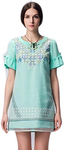 2015-ZY24 Summer New Splice Printing Organza Dress (S, blue)