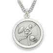 Sterling Silver 3/4" Round Football Player Medal with St. Christopher on the Back on 20" Chain