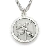 Sterling Silver 3/4" Round Football Player Medal with St. Christopher on the Back on 20" Chain