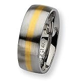 14K Gold Center Brushed Stainless Steel Ring (8.0 mm) - Sizes 6-13