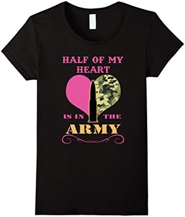 Women's Half Of My Heart Is In The Army T-Shirt Medium Black