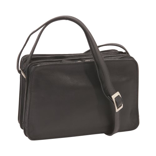 Derek Alexander Leather East West Three Compartment Organizer - Black