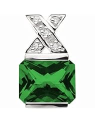 14K White Gold Emerald Cut Chatham Created Emerald and Diamond Pendant -- LIFETIME WARRANTY