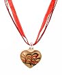 Necklace - N99 - Murano Glass Style - Heart Shape ~ Black and Red Stripe on Tan Heart hung on 5-Strand Organza Cord