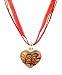 Necklace - N99 - Murano Glass Style - Heart Shape ~ Black and Red Stripe on Tan Heart hung on 5-Strand Organza Cord