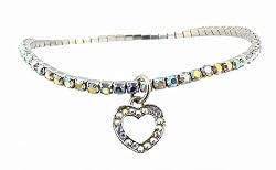 Anklet - A19 - Swarovski (tm) Crystal - Stretch ~ Clear AB w/ Heart Charm