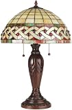 Erin Tiffany Shade Symmetrical Motif Table Lamp w/Red Glass Ball Accent