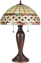 Erin Tiffany Shade Symmetrical Motif Table Lamp w/Red Glass Ball Accent