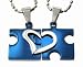 Lovers /Couple Novel Blue Puzzle Split Heart Pendant Set, Fine Stainless Steel