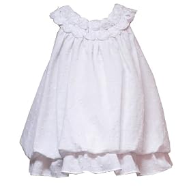 Rare Editions Baby/Infant Girls 12M-24M WHITE CLIP-DOT ROSETTE NECKLINE BUBBLE Dress