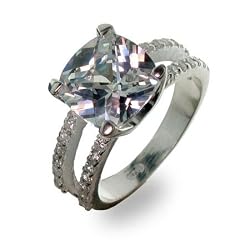 Sterling Silver Diamond Cubic Zirconia Engagement Ring Size 4 (Sizes 4 5 6 7 8 9 10 Available)